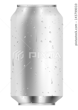 Silver aluminum can with water droplets, isolated illustration 143799010