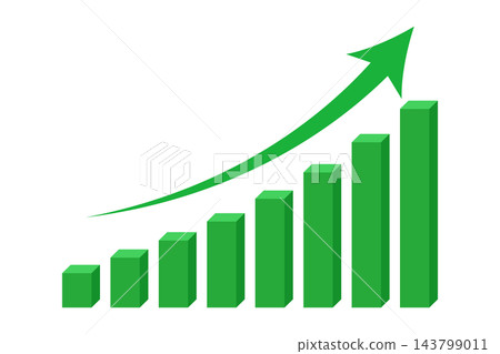 Green bar chart with rising arrow, isolated illustration 143799011
