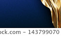 Luxury dark blue textured background with elegant gold silk fabric and copy space 3D render 143799070