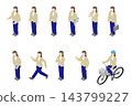 A set of illustrations depicting female business professionals in various poses. 143799227