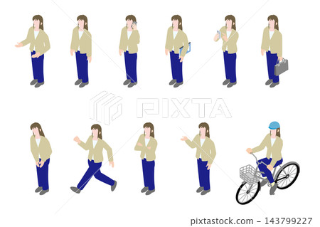 一組描繪女性專業人士各種姿態的插圖。 143799227