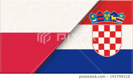 Illustration of the National Flags of Poland and Croatia with Fabric Texture 143799328