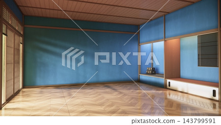 Autumn, Japanese style circular window and Japanese room with wooden flooring .3D rendering Autumn, Japanese style circular window and Japanese room with wooden flooring .3D rendering 143799591