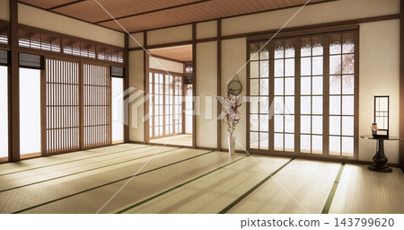 Empty room,Japanese room with white wall with maple wood wall design Evokes a sense of warmth, fall background. 3d rendering Empty room,Japanese room with white wall with maple wood wall design Evokes a sense of warmth, fall background. 3d rendering 143799620