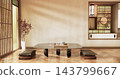 Tatami mat  and table low japan Evokes a sense of warmth on Autumn concept on Living room Japanese style with white wall with, fall background. 3d rendering 143799667