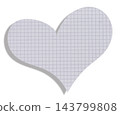 A heart cut out from a sheet of white, grid-lined notebook paper; a paper shape with a shadow 143799808