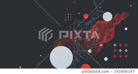 The abstract wave is made in a frame style. Template for science and technology presentation. Vector art. 143800147