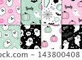 Kawaii Spooky Ghost and Pumpkin Halloween Pattern 143800408