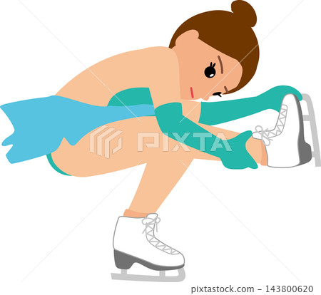 一幅描繪女子花式滑冰選手進行坐姿旋轉的插圖。 143800620