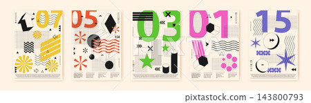 Poster design. Bauhaus flyer, Memphis typography. Trendy geometric shapes. Fashionable pattern with form. Retro advertising banner. Abstract graphic background. Vector garish minimalistic backdrop Poster design. Bauhaus flyer, Memphis typography. Trendy geometric shapes. Fashionable pattern with form. Retro advertising banner. Abstract graphic background. Vector garish minimalistic backdrop 143800793