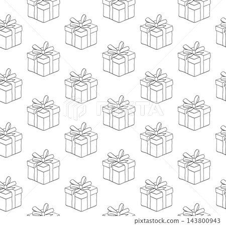 gift boxes birthday seamless pattern black and white hand drawn illustration. Vector graphic line ink art. For poster, flyer, banner, invitation, social media, party or sale promotion, print t-shirt gift boxes birthday seamless pattern black and white hand drawn illustration. Vector graphic line ink art. For poster, flyer, banner, invitation, social media, party or sale promotion, print t-shirt 143800943