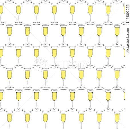 champagne glasses birthday seamless pattern colored hand drawn illustration. Vector graphic line ink art. Wedding print. background for banners, print for fabric, labels, t-shirt printing. 143800963