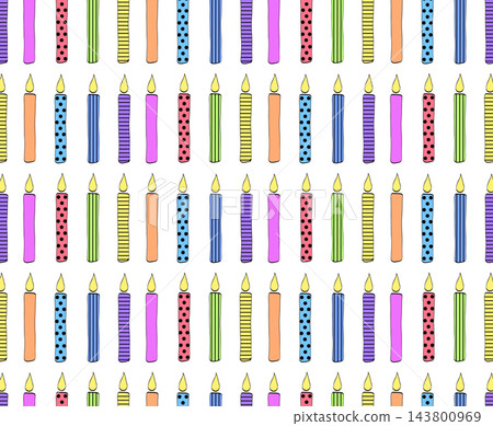 colorful candles birthday seamless pattern colored hand drawn illustration. Vector graphic line ink art. Party element, festive decoration, celebration symbol, holiday accessory, entertainment colorful candles birthday seamless pattern colored hand drawn illustration. Vector graphic line ink art. Party element, festive decoration, celebration symbol, holiday accessory, entertainment 143800969