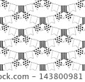 bunting flags Black and white birthday seamless pattern hand drawn illustration. Vector graphic line ink art. Bright festive decoration for party, celebration, carnival design 143800981