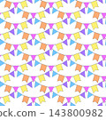 hanging garland birthday seamless pattern colored hand drawn illustration. Vector graphic line ink art. Perfect for logo, branding, packaging, labels, and modern decor design. 143800982
