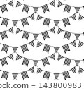 hanging garland birthday seamless pattern Black and white hand drawn illustration. Vector graphic line ink art. Perfect for logo, branding, packaging, labels, and modern decor design. 143800983