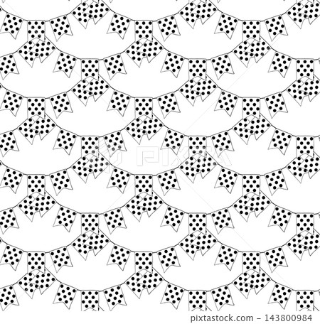 festive Black and white bunting flags hanging on strings birthday seamless pattern colored hand drawn illustration. Vector graphic line ink art. creating a joyful and celebratory party designs. festive Black and white bunting flags hanging on strings birthday seamless pattern colored hand drawn illustration. Vector graphic line ink art. creating a joyful and celebratory party designs. 143800984