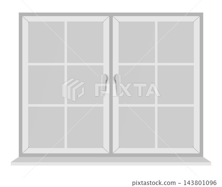 Gray double casement window with six panes, isolated illustration Gray double casement window with six panes, isolated illustration 143801096