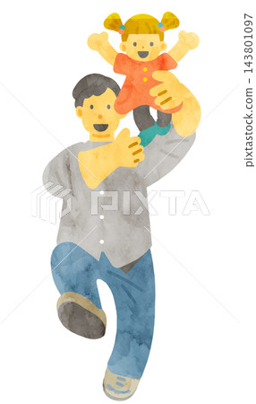 A father and daughter enjoying an outing; a gentle watercolor illustration. A father and daughter enjoying an outing; a gentle watercolor illustration. 143801097