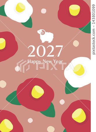 New Year's card for the Year of the Sheep, 2027: Sheep and camellia New Year's card for the Year of the Sheep, 2027: Sheep and camellia 143801099