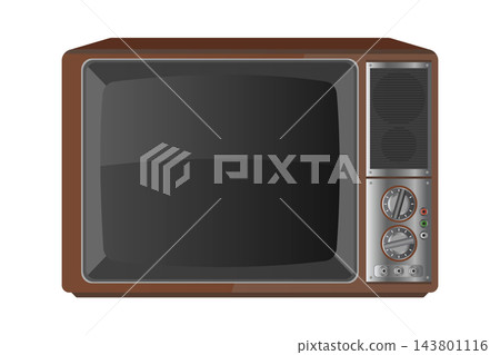 Vintage television with brown wooden cabinet, isolated illustration Vintage television with brown wooden cabinet, isolated illustration 143801116