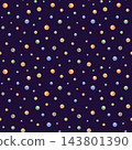 Colorful textured circles seamless ornate on deep purple background. Abstract geometric pattern for modern design, decorative wallpaper and wrapping paper. Watercolor polka dot illustration. 143801390