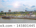 Vistulan Boulevards promenade and river floating bar in Warsaw Poland 143801445