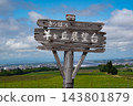 羊丘展望台的木製指示牌和札幌的城市景觀 143801879