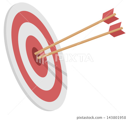 Archery target with two arrows hitting center, isolated illustration Archery target with two arrows hitting center, isolated illustration 143801958