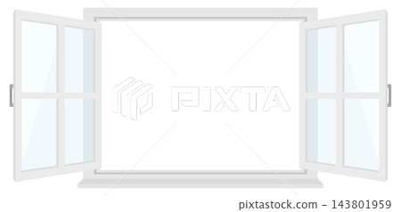 Open casement window with four glass panes, isolated illustration Open casement window with four glass panes, isolated illustration 143801959