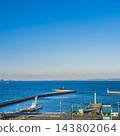 A clear blue sky and a view of the Ise Bay Ferry Terminal in Tahara City, Irago Port (square 1:1 aspect ratio) (Aichi Prefecture) 143802064