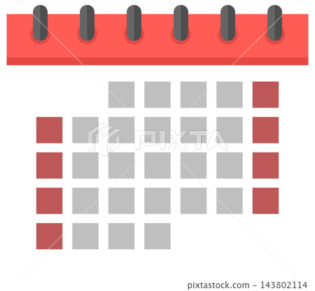 Wall calendar with red header and date grid, isolated illustration Wall calendar with red header and date grid, isolated illustration 143802114