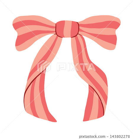 Pink striped bow tied ribbon vector illustration. Cute gift wrapping decoration, festive knot accessory, and birthday holiday ornament 143802278