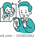 一幅插圖，描繪了一位老人接到家人哭訴的電話，感到驚訝和慌亂。 143802862