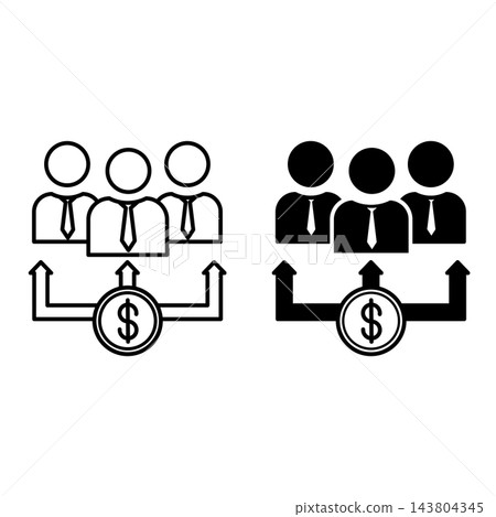 Dividend Icons. Black and White Vector Illustration. Profit Share Distributed Among Shareholders. Investors and Dollar Coin. Stock Market Concept Dividend Icons. Black and White Vector Illustration. Profit Share Distributed Among Shareholders. Investors and Dollar Coin. Stock Market Concept 143804345