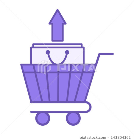 Color Sell Icon. Vector Illustration. Shopping Cart and Bag. Selling Goods, Stocks, or Securities. Stock Market Concept Color Sell Icon. Vector Illustration. Shopping Cart and Bag. Selling Goods, Stocks, or Securities. Stock Market Concept 143804361