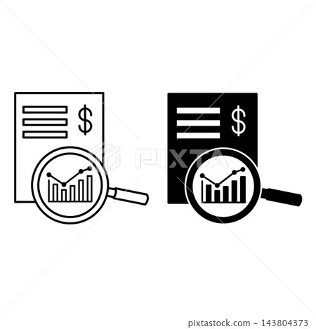 Analysis Icons. Black and White Vector Illustrations. Magnifying Glass Zooms Into Chart. Stock Market Valuation, Stock and Securities Analysis Analysis Icons. Black and White Vector Illustrations. Magnifying Glass Zooms Into Chart. Stock Market Valuation, Stock and Securities Analysis 143804373