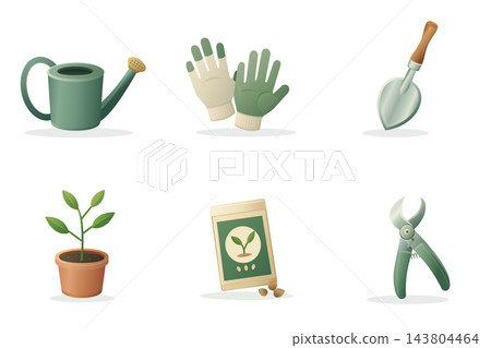 Gardening tools and seedling icon set Gardening tools and seedling icon set 143804464