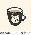Cozy Cat Mug Illustration, Pencil Sketch Autumn Coffee Cup 143804502