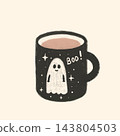 Cozy Halloween Ghost Mug Illustration, Pencil Sketch Spooky Cup 143804503