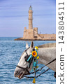 Decorated White Horse with Venetian Lighthouse in Chania, Crete, Greece 143804511