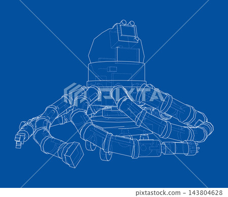 Octopus Robot Wireframe Illustration. Vector Octopus Robot Wireframe Illustration. Vector 143804628