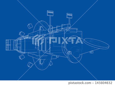 Wireframe spacecraft blueprint. Vector Wireframe spacecraft blueprint. Vector 143804632