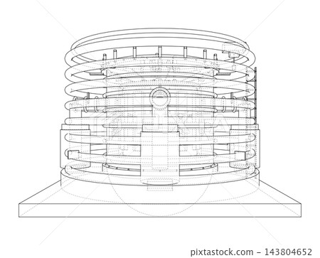 Wireframe Cylindrical Machinery on a Base. Vector Wireframe Cylindrical Machinery on a Base. Vector 143804652