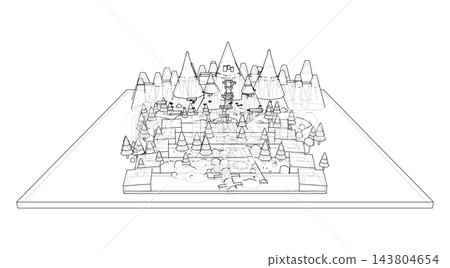 Wireframe mountain village landscape. Vector Wireframe mountain village landscape. Vector 143804654