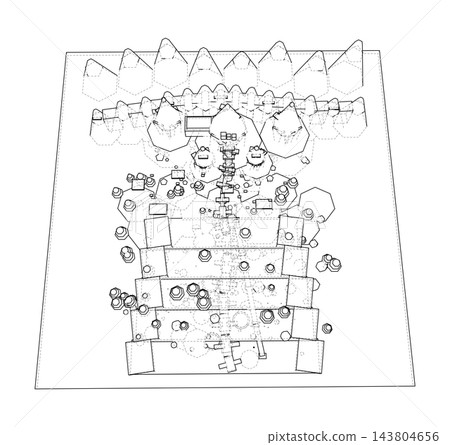 Mountain Valley Top View Line Illustration. Vector Mountain Valley Top View Line Illustration. Vector 143804656