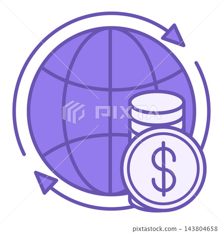 Colored Icon Economy. Vector Illustration. Globe and Dollar Coins. Society Sector Concept 143804658