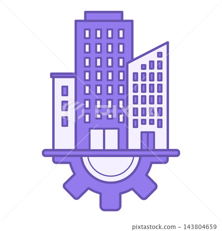 Colored Icon Infrastructure. Vector Illustration. High Rise Buildings and Gear. Buildings and City. Society Sector Concept Colored Icon Infrastructure. Vector Illustration. High Rise Buildings and Gear. Buildings and City. Society Sector Concept 143804659