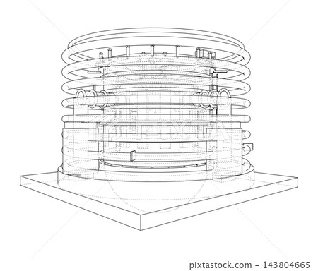Cylindrical wireframe industrial structure. Vector 143804665