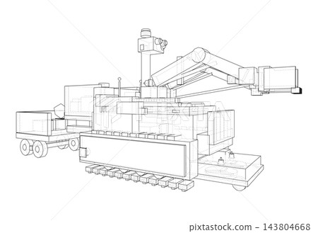 Industrial robotic machine wireframe. Vector Industrial robotic machine wireframe. Vector 143804668